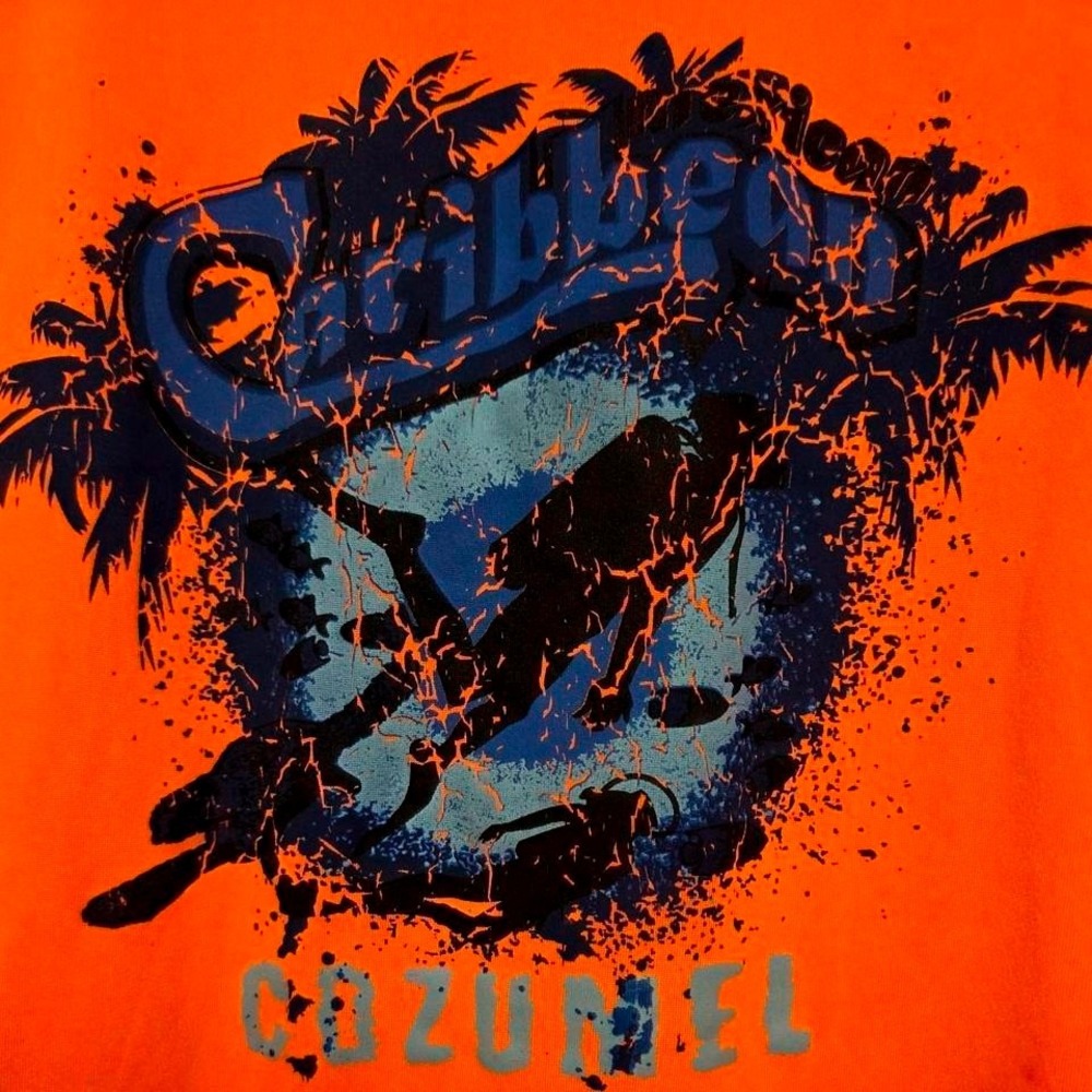 Exist D.F.P. Tank Top‎ Mens S Orange Cozumel Scuba Caribbean Graphic Dry Fit